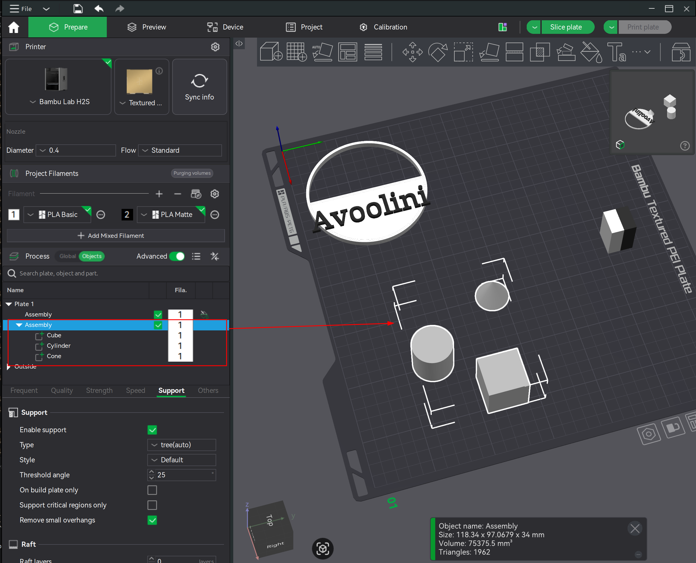 Bambu Studio Prepare screen assembly example